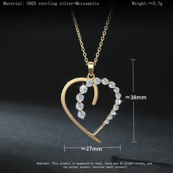 💎NEW Certified Asymmetrical Open Heart Moissanite Necklace Gold - Picture 2 of 6